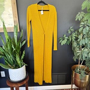 Free People Mustard Knit Long Cardigan